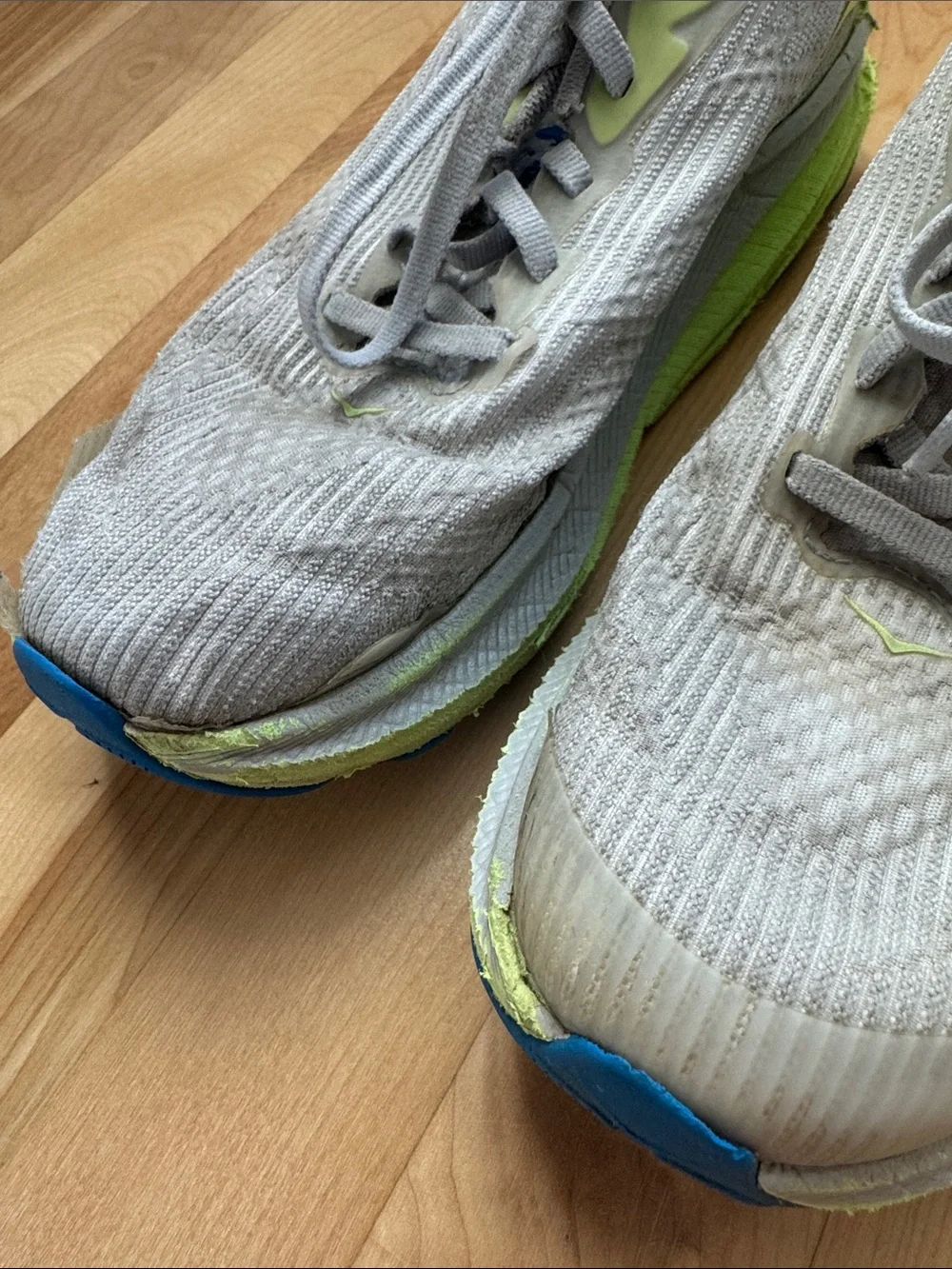 Hoka Kids' Running Shoes in Light Gray and Neon Green Size 4